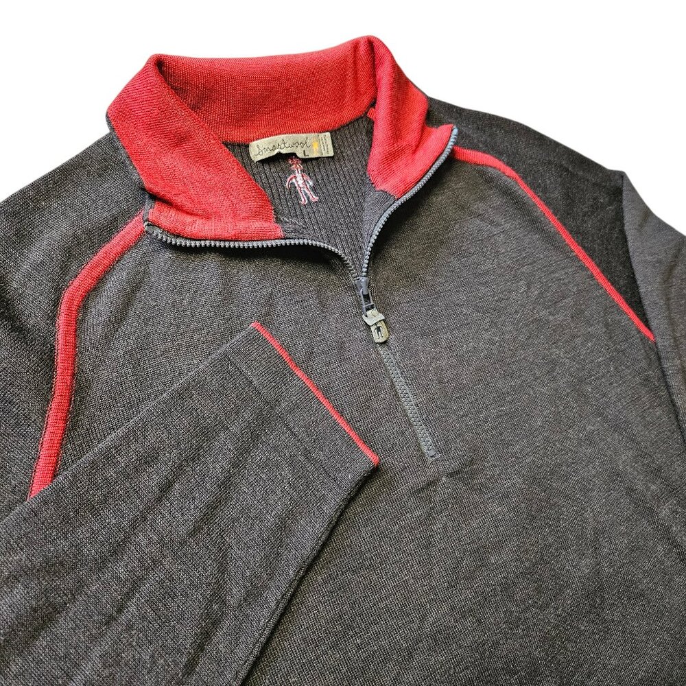 Smartwool Men's Large 1/2 Zip Base Layer Sweater Brown 100% Merino Wool Outdoors